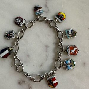 Vintage Sterling Silver Travel Charm Bracelet European City & Country Ch…
